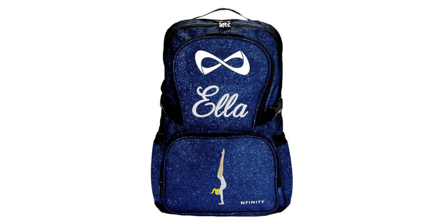 Nfinity Sparkle Glitter Backpack with Embroidered Handstand Design