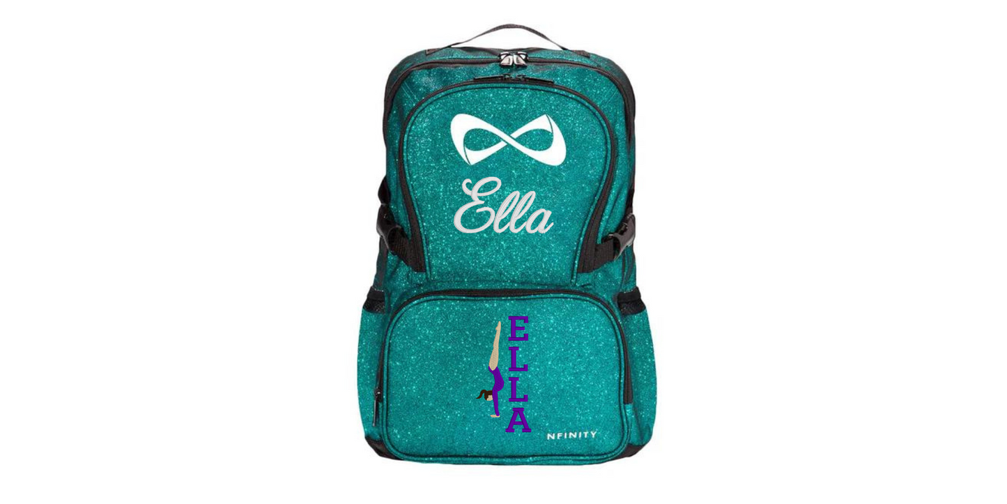 Nfinity Sparkle Glitter Backpack with Embroidered Handstand Design