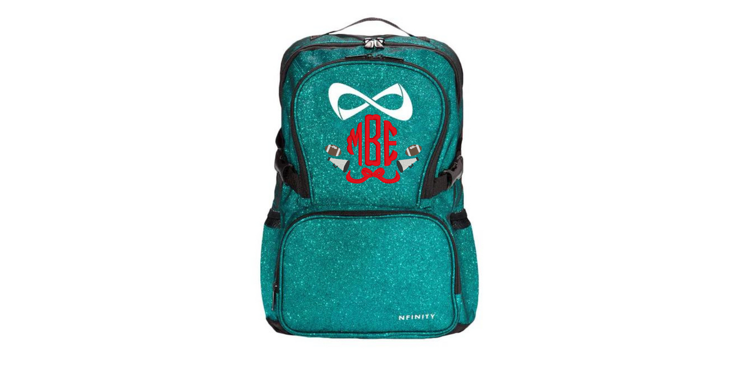 Nfinity Sparkle Glitter Backpack with Cheerleader Football Megaphone Design