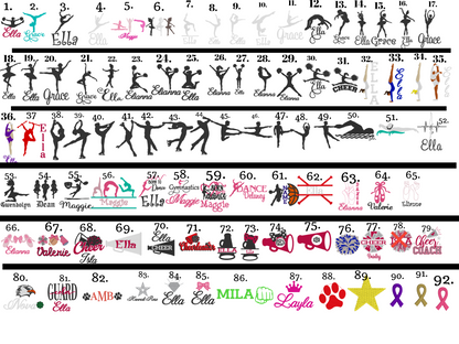 a collage of various silhouettes and logos, including dancers, cheerleaders, and other sports-related imagery. The silhouettes are in different colors and styles, creating a diverse and visually engaging collection.
