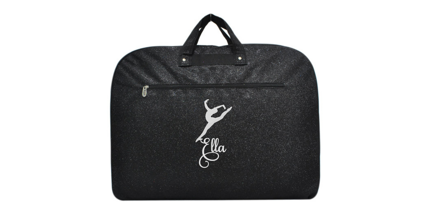 Personalized  Glitter Garment Bag with Embroidered Leaping Dancer Design
