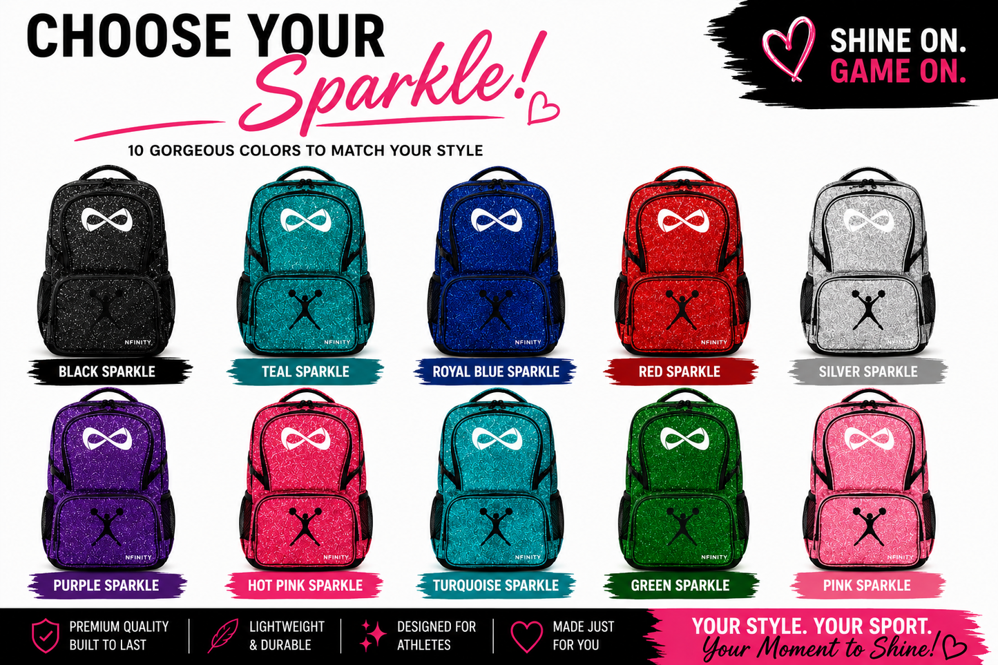 Personalized Red Nfinity Sparkle Backpack | Custom Embroidered Cheer, Dance & Gymnastics Competition Bag