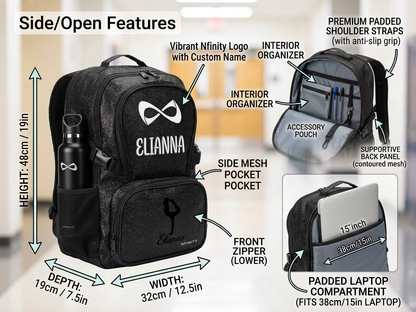 Personalized Teal Nfinity Sparkle Backpack | Custom Embroidered Cheer, Dance & Gymnastics Competition Bag
