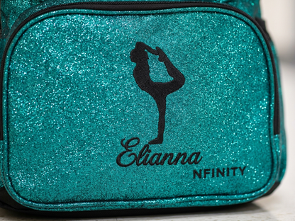 Personalized Teal Nfinity Sparkle Backpack | Custom Embroidered Cheer, Dance & Gymnastics Competition Bag