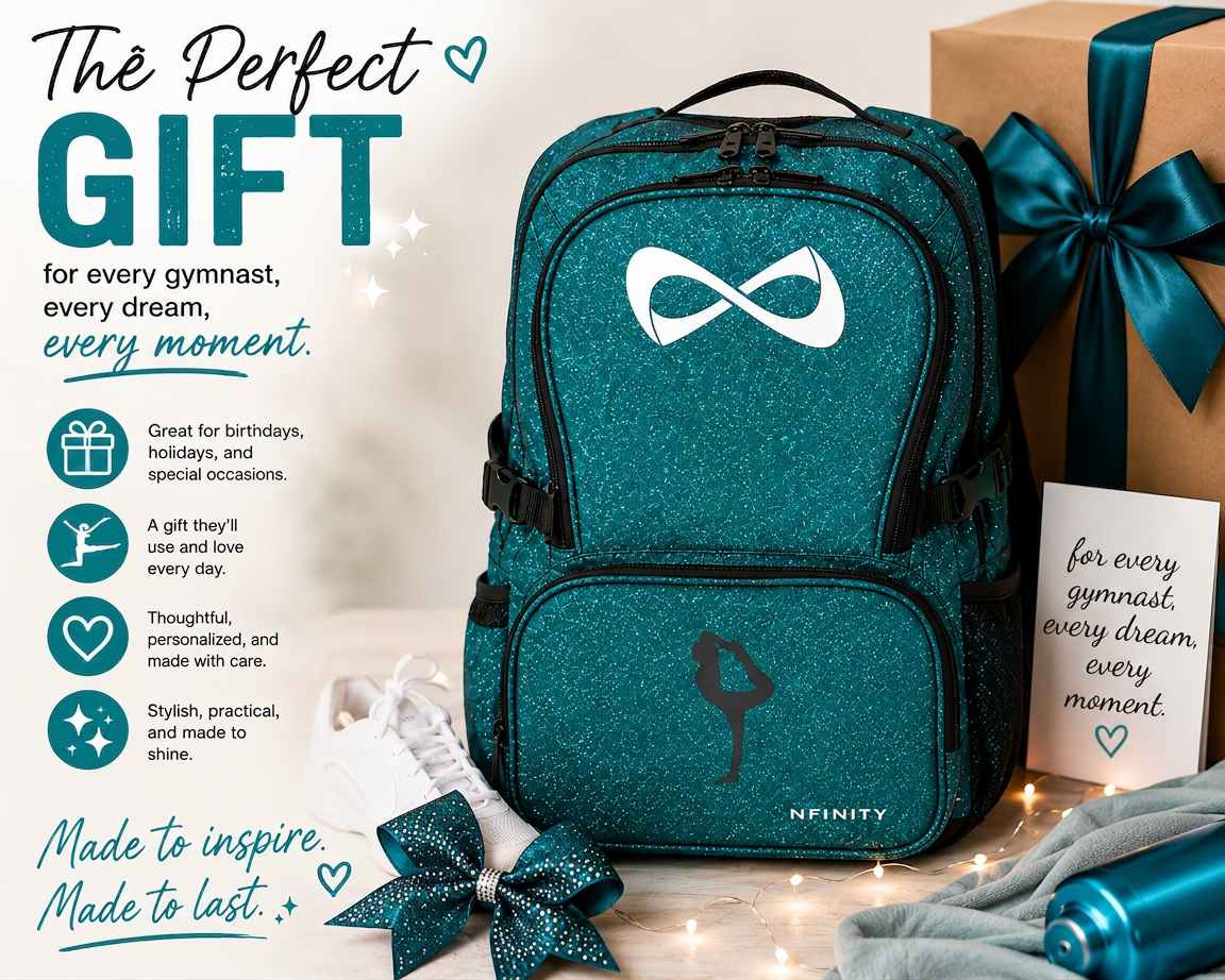 Personalized Teal Nfinity Sparkle Backpack | Custom Embroidered Cheer, Dance & Gymnastics Competition Bag