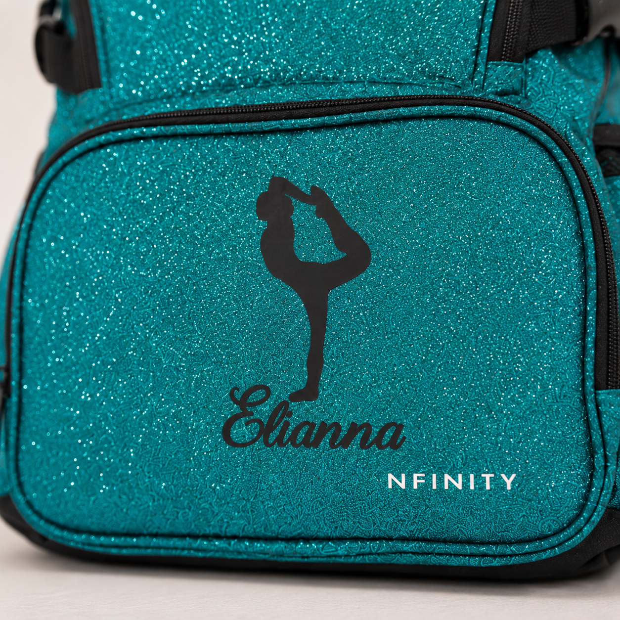 Personalized Teal Glitter Nfinity Cheer Backpack | Custom Cheerleader Competition Bag | Sparkle Athletic School Backpack Gift for Girls