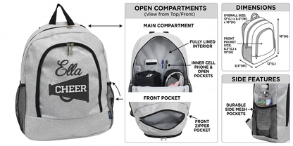 Personalized Glitter Cheer Backpack | Custom Embroidered Team Bag