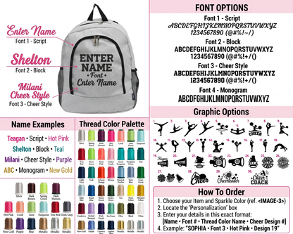 Personalized Glitter Cheer Backpack | Custom Embroidered Team Bag