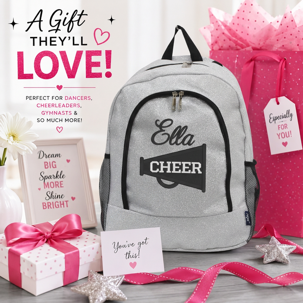 Personalized Glitter Cheer Backpack | Custom Embroidered Team Bag