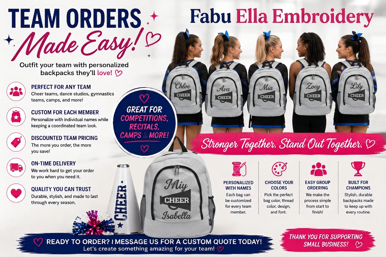 Personalized Glitter Cheer Backpack | Custom Embroidered Team Bag