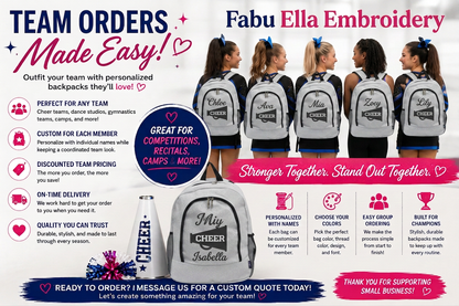Personalized Glitter Cheer Backpack | Custom Embroidered Team Bag