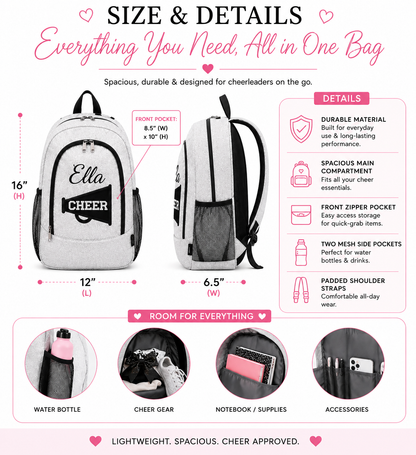 size dimensions cheer backpack 16 inch height