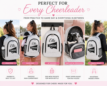 features of glitter cheer backpack compartments