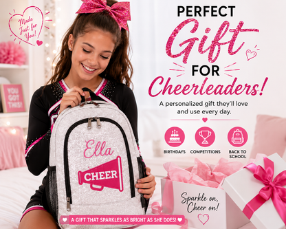 Personalized Glitter Cheer Backpack – Custom Name Bag