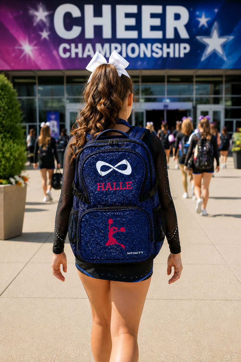Personalized Royal Blue Nfinity Sparkle Backpack | Custom Embroidered Cheer, Dance & Gymnastics Competition Bag