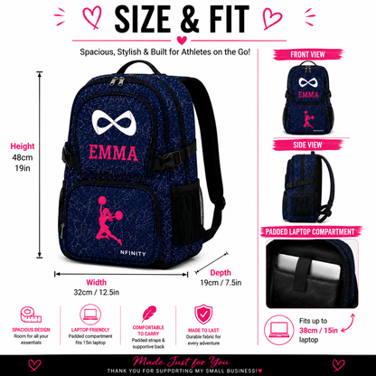 Personalized Royal Blue Nfinity Sparkle Backpack | Custom Embroidered Cheer, Dance & Gymnastics Competition Bag
