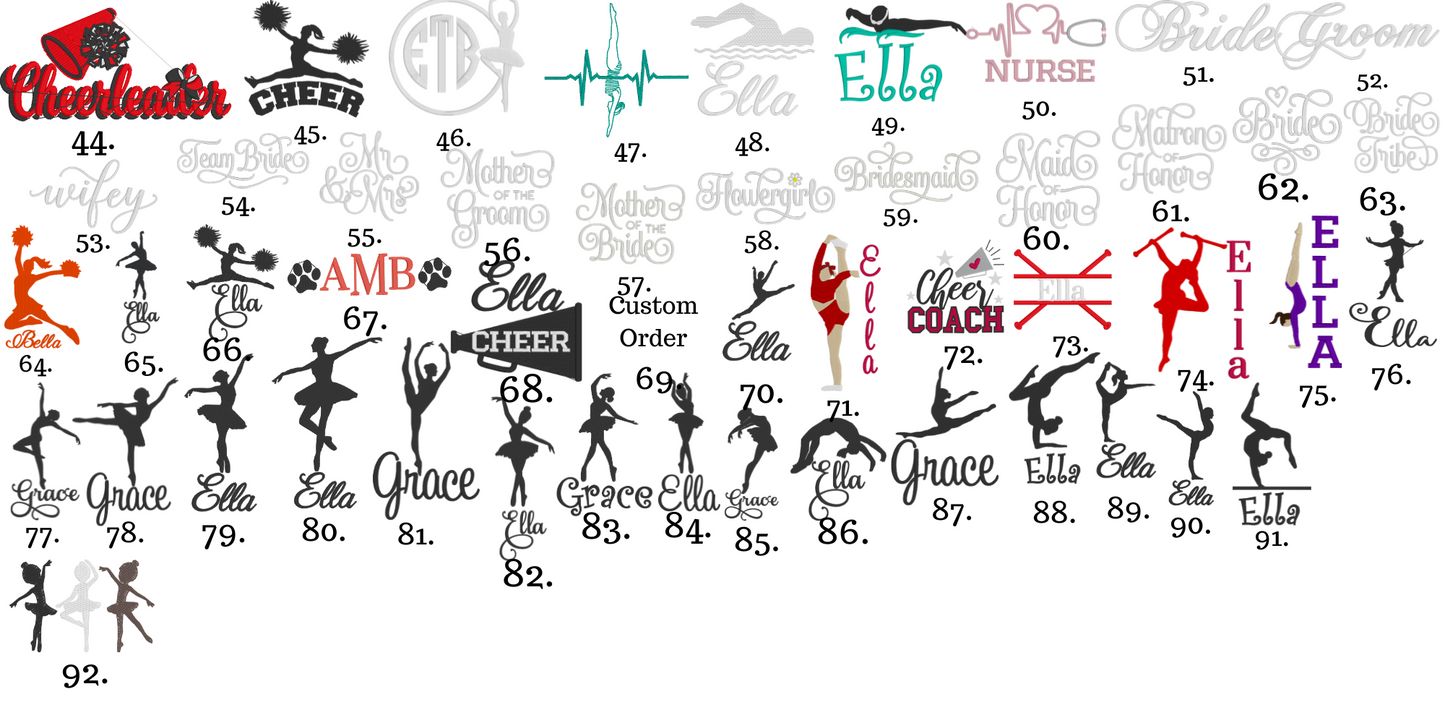 Personalized Glitter Uniform Bag with Embroidered Cheerleader Bow and Arrow Stunt Design