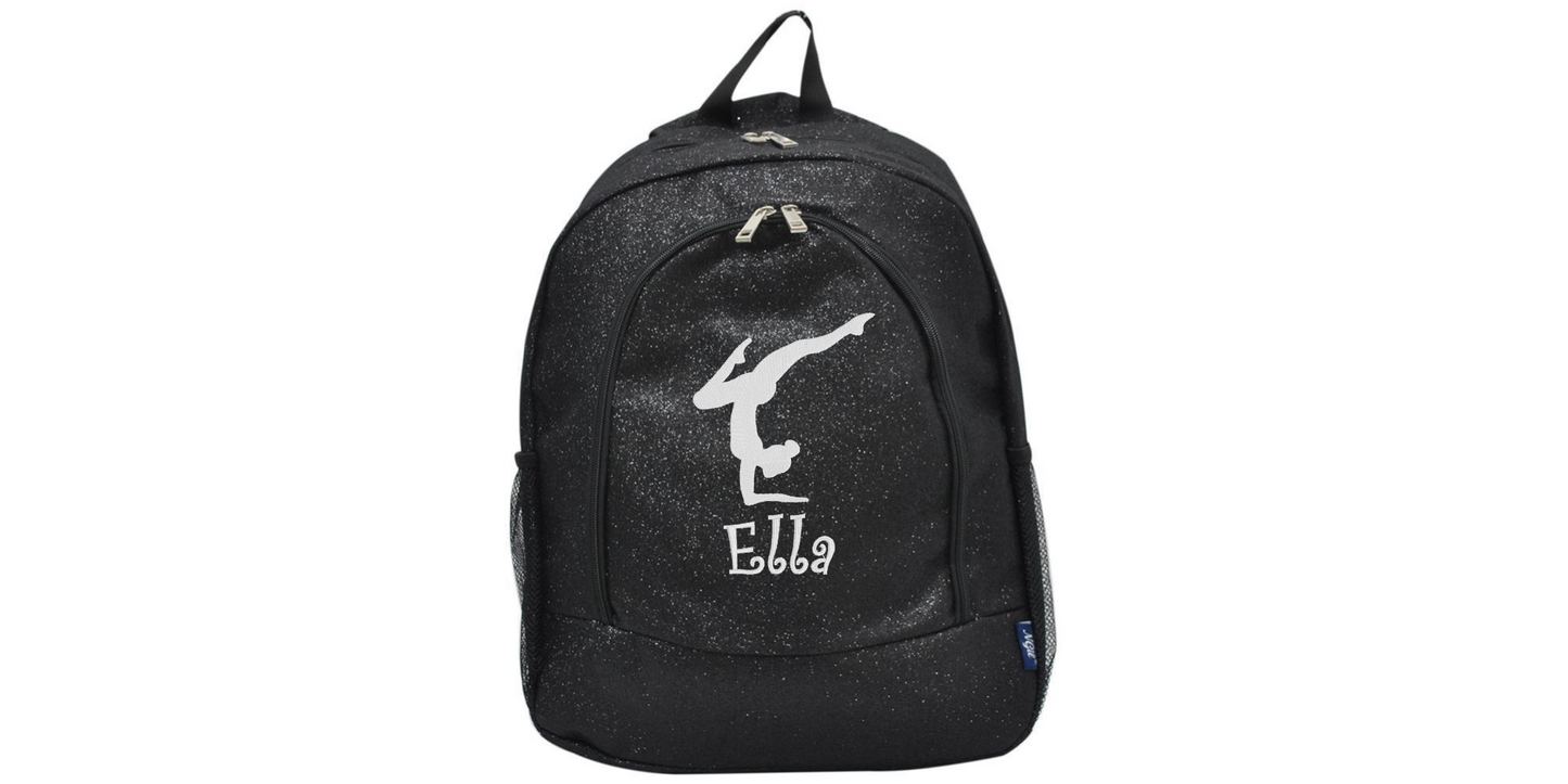 Embroidered Silver Glitter Backpack for Gymnasts, Stylish and Practical Gear