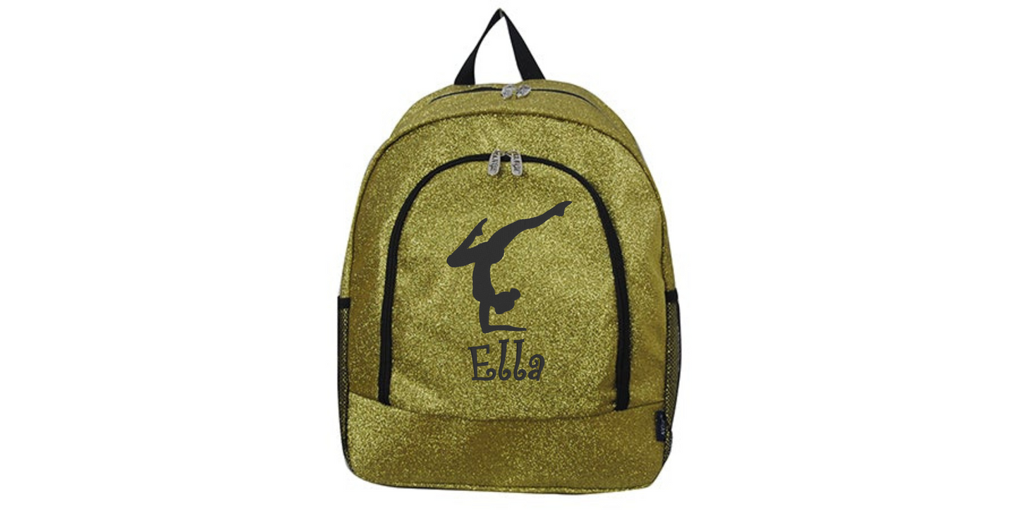 Embroidered Silver Glitter Backpack for Gymnasts, Stylish and Practical Gear
