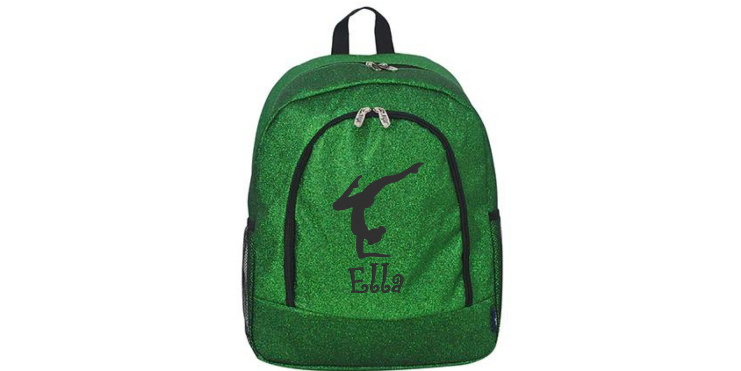 Embroidered Silver Glitter Backpack for Gymnasts, Stylish and Practical Gear