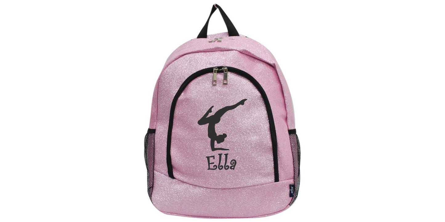 Embroidered Silver Glitter Backpack for Gymnasts, Stylish and Practical Gear