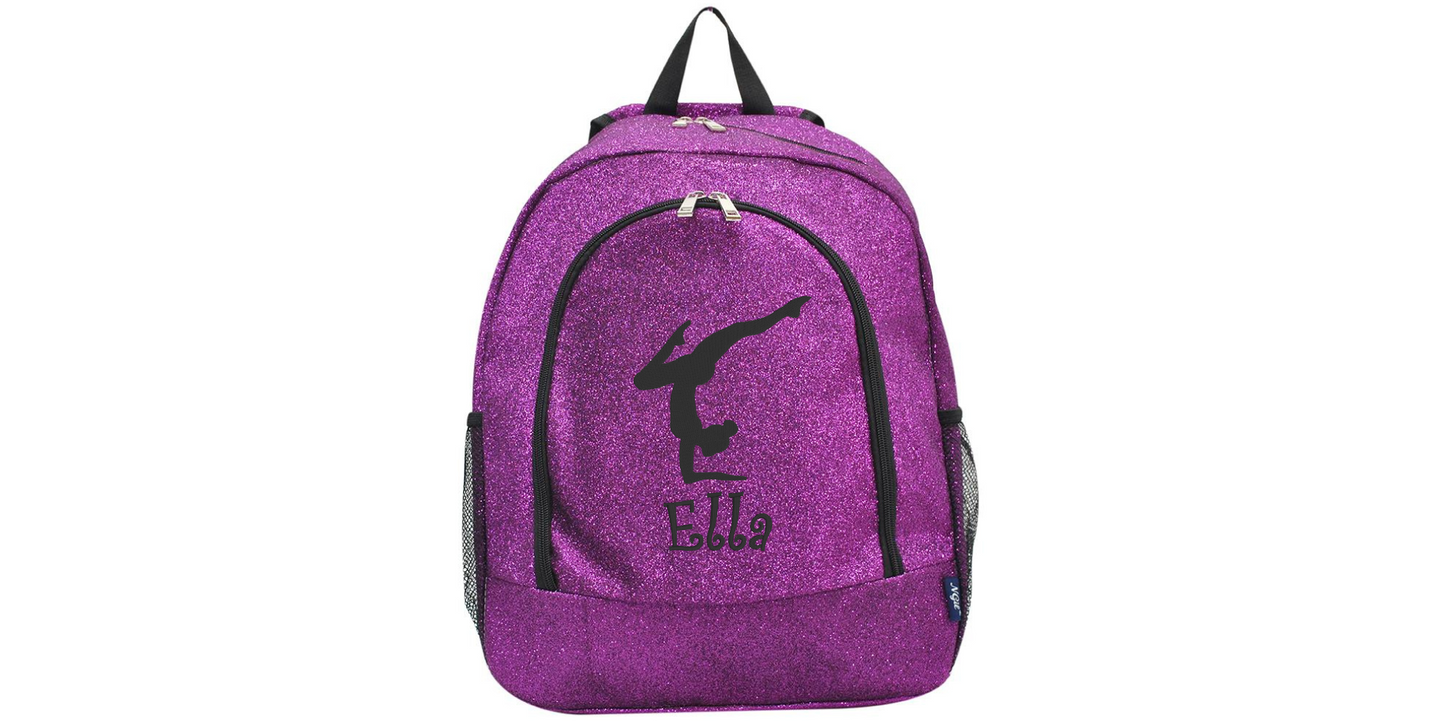 Embroidered Silver Glitter Backpack for Gymnasts, Stylish and Practical Gear