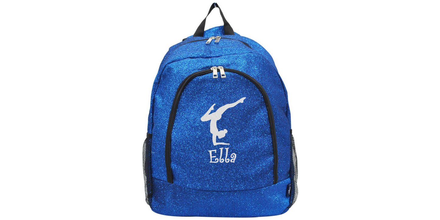Embroidered Silver Glitter Backpack for Gymnasts, Stylish and Practical Gear