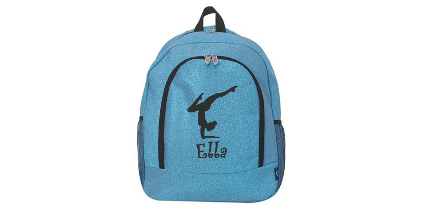 Embroidered Silver Glitter Backpack for Gymnasts, Stylish and Practical Gear