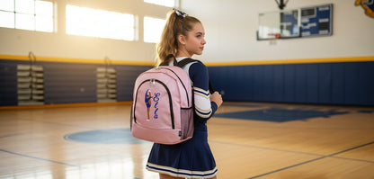Personalized Monogrammed Glitter Backpack with Cheerleader Stunt Design