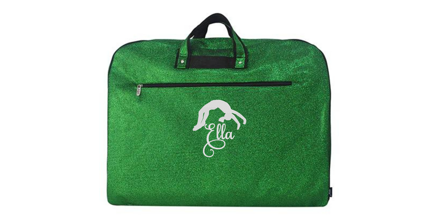 Glitter Gymnastics Uniform Bag with Embroidered Backflip Design
