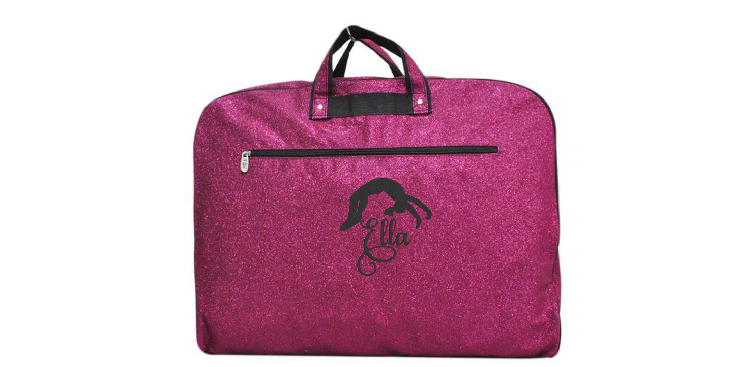Glitter Gymnastics Uniform Bag with Embroidered Backflip Design