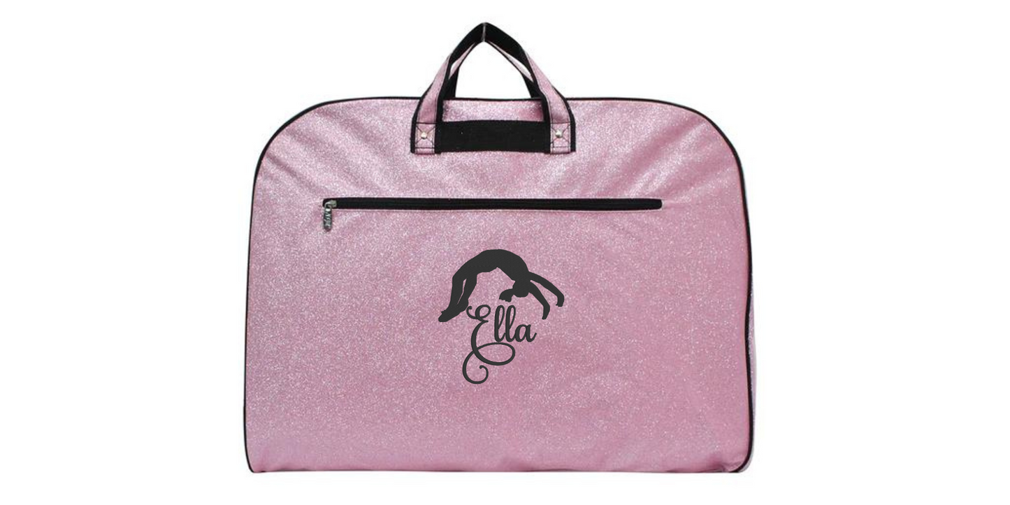 Glitter Gymnastics Uniform Bag with Embroidered Backflip Design