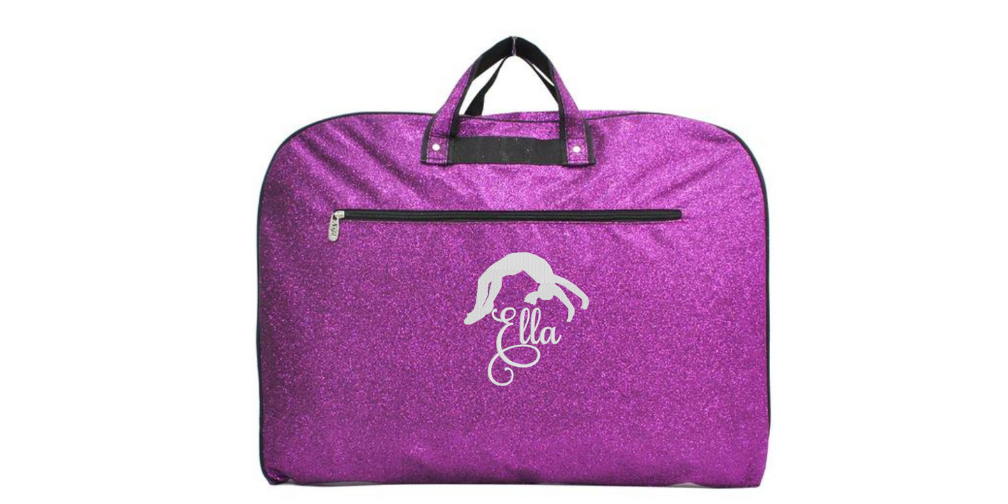 Glitter Gymnastics Uniform Bag with Embroidered Backflip Design