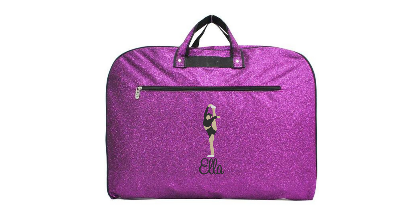 Personalized Glitter Uniform Bag with Embroidered Cheerleader Bow and Arrow Stunt Design