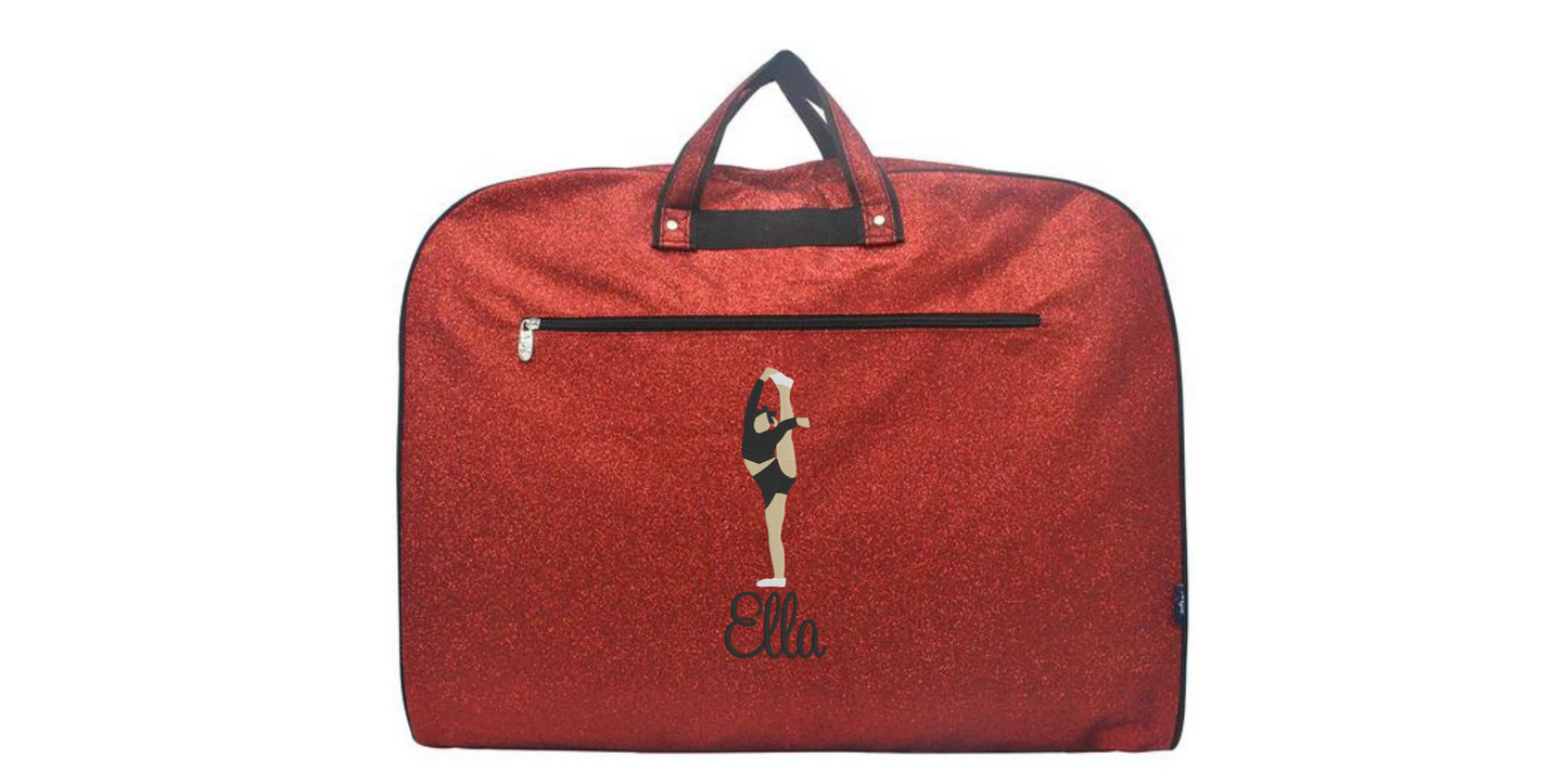 Personalized Glitter Uniform Bag with Embroidered Cheerleader Bow and Arrow Stunt Design