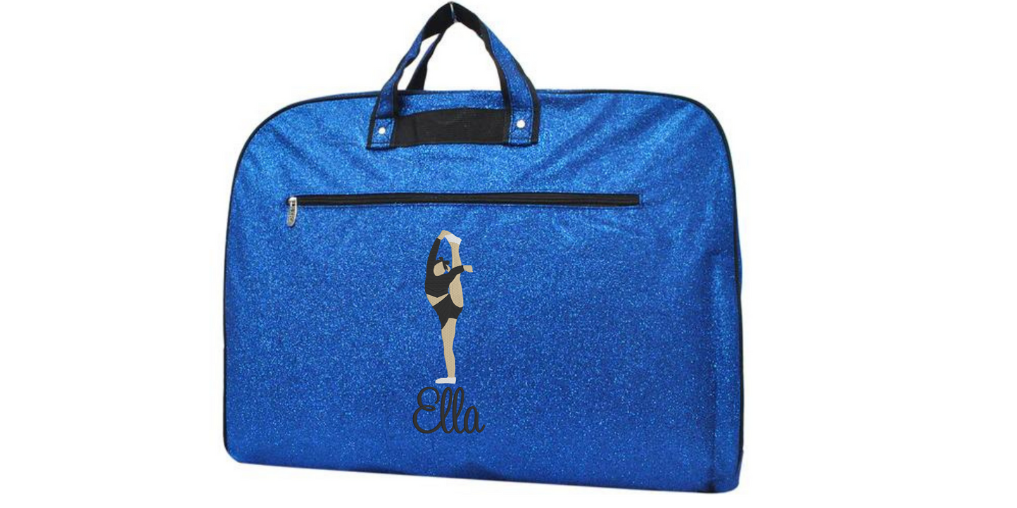Personalized Glitter Uniform Bag with Embroidered Cheerleader Bow and Arrow Stunt Design
