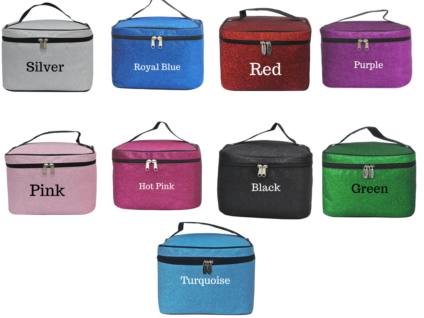 Blue Glitter Cheerleader Cosmetic Case – Personalized Cheer Makeup Bag Travel Train Case