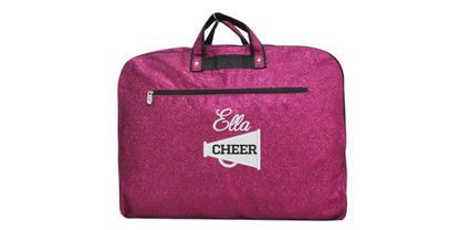 Personalized  Glitter Garment Bag with Embroidered Cheerleader Megaphone Design