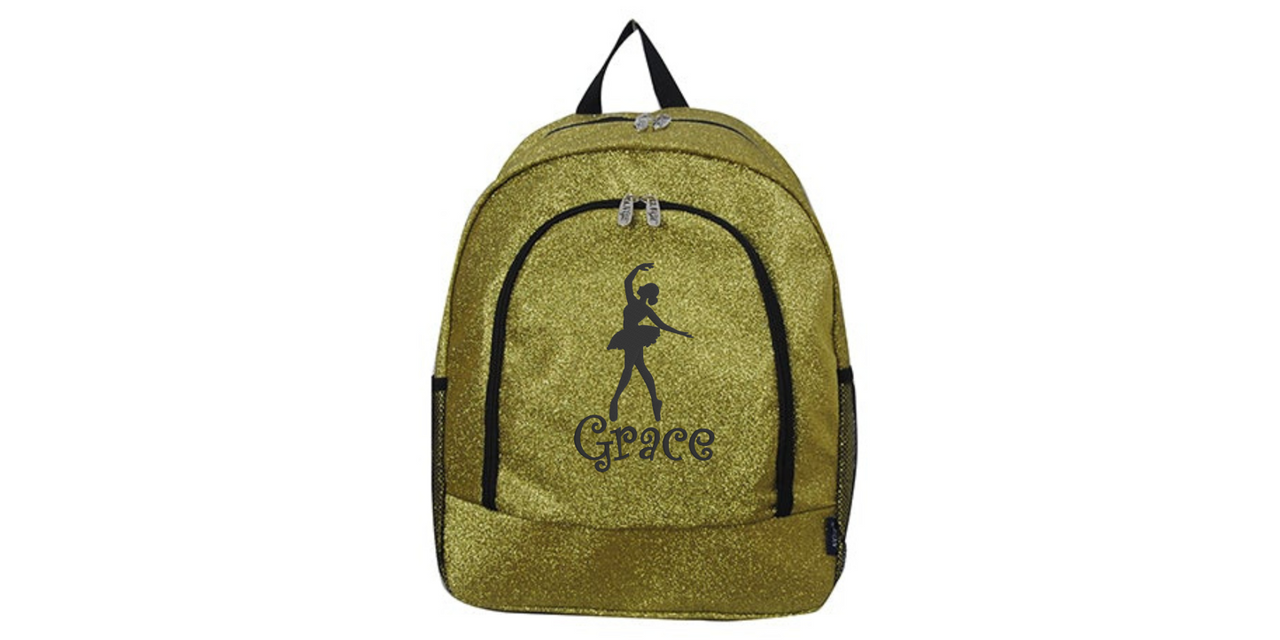 Personalized Embroidered Purple Glitter Backpack for Dancers, Stylish & Customizable