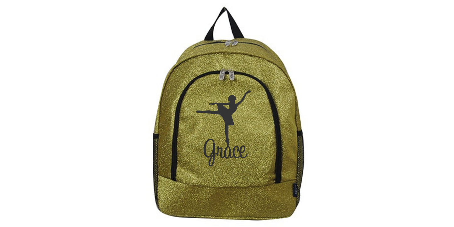 Personalized Silver Glitter Dance Backpack, Stylish Embroidered Design
