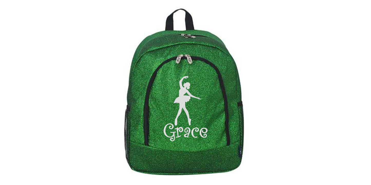 Personalized Embroidered Purple Glitter Backpack for Dancers, Stylish & Customizable
