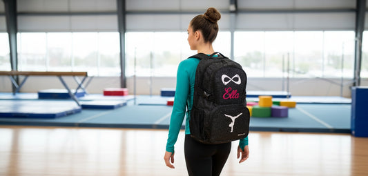 Nfinity Sparkle Glitter Backpack with Embroidered Handstand Design