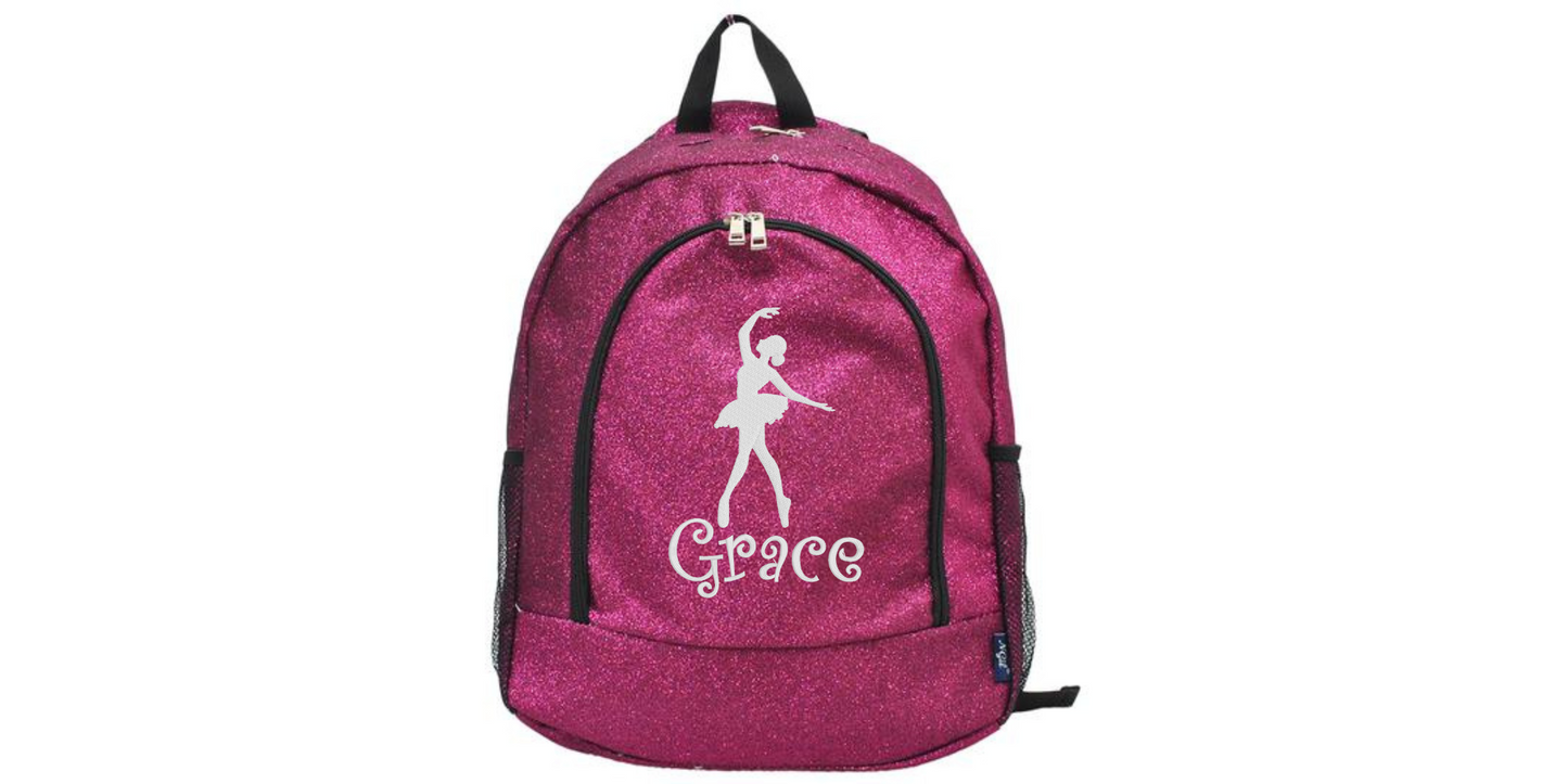 Personalized Embroidered Purple Glitter Backpack for Dancers, Stylish & Customizable