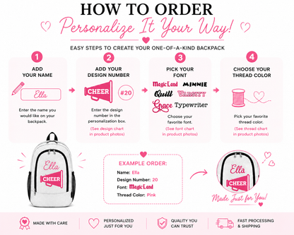 how to order personalized cheer backpack