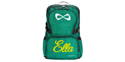 Personalized Green Nfinity Glitter Backpack – Custom Embroidered Cheer, Dance & Gymnastics Bag