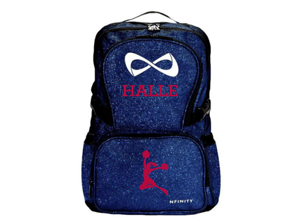 Custom Blue Glitter Cheer Backpack – Personalized Nfinity Bag with Name & Cheer Design, Dance & Sports Backpack
