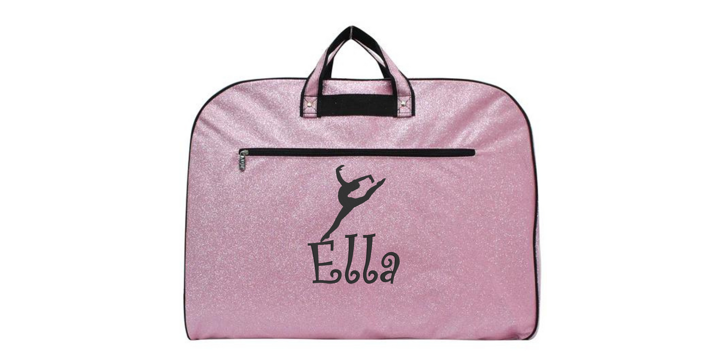 Personalized  Glitter Garment Bag with Embroidered Leaping Dancer Design