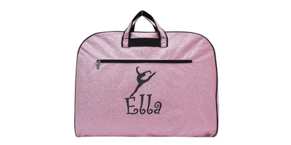 Personalized  Glitter Garment Bag with Embroidered Leaping Dancer Design
