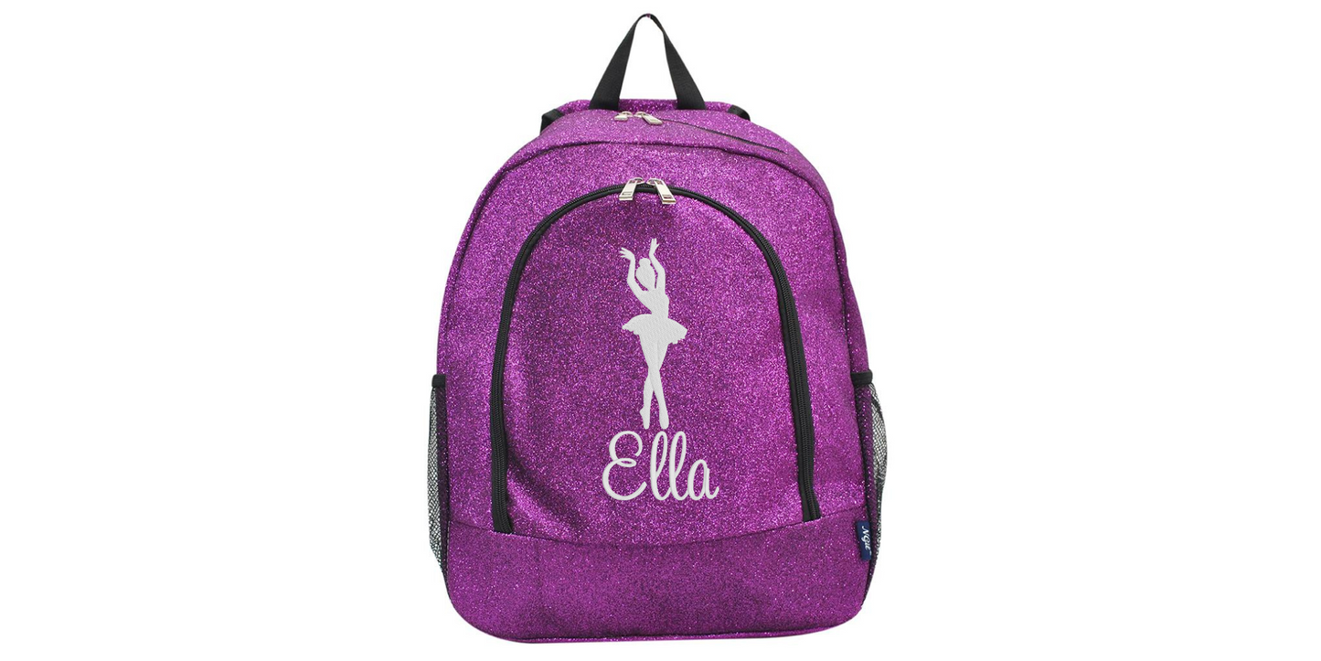 Customizable Embroidered Pink Glitter Backpack for Dancers, Stylish & Trendy