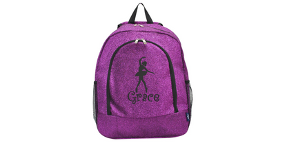 Personalized Embroidered Purple Glitter Backpack for Dancers, Stylish & Customizable